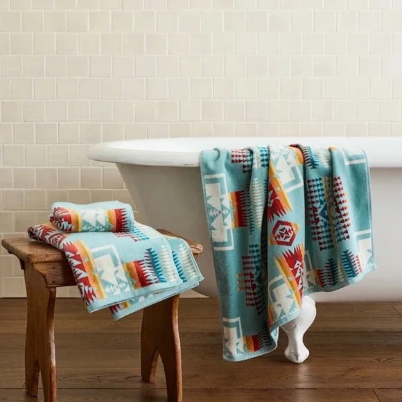 Pendleton Towel Set Unisex OS Aqua NEW Canyonlands 3-Piece Cotton Southwestern - Picture 8 of 9